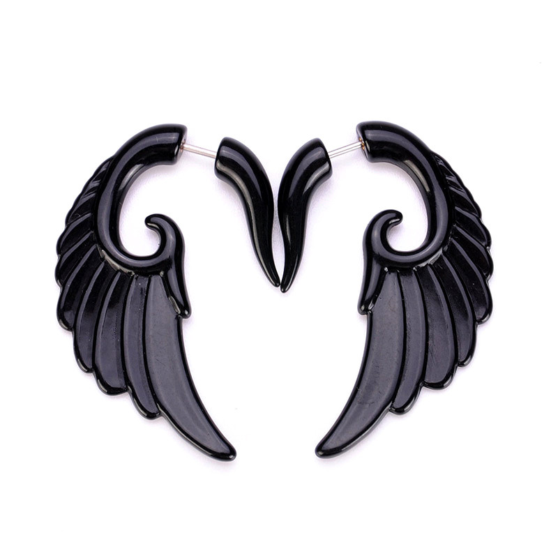 Ear expander fals, model tribal aripa mare din plastic negru