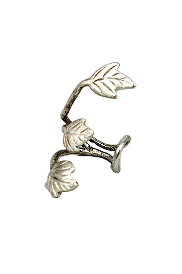 Cercel tip ear cuff, model argintiu cu trei frunzulite