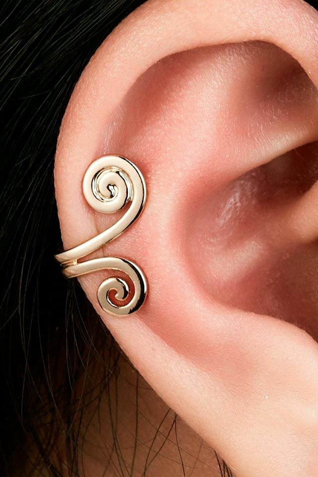 Cercel ear cuff, spirala dubla plata