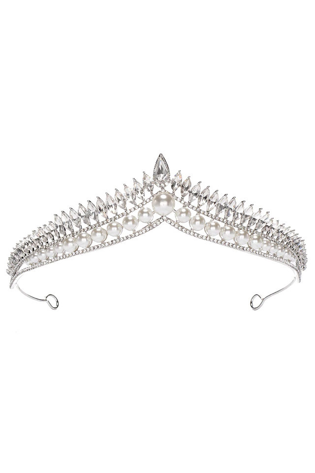 Tiara eleganta Loulou, model delicat cu perle si cristale cat-eye