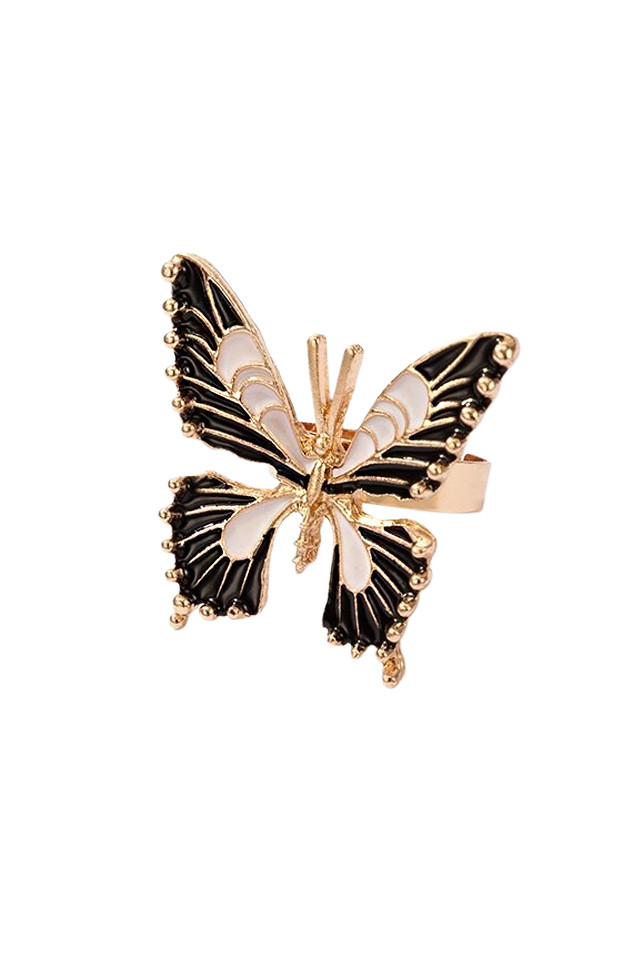 Inel elegant deosebit, fluture mare cu aripi pictate manual
