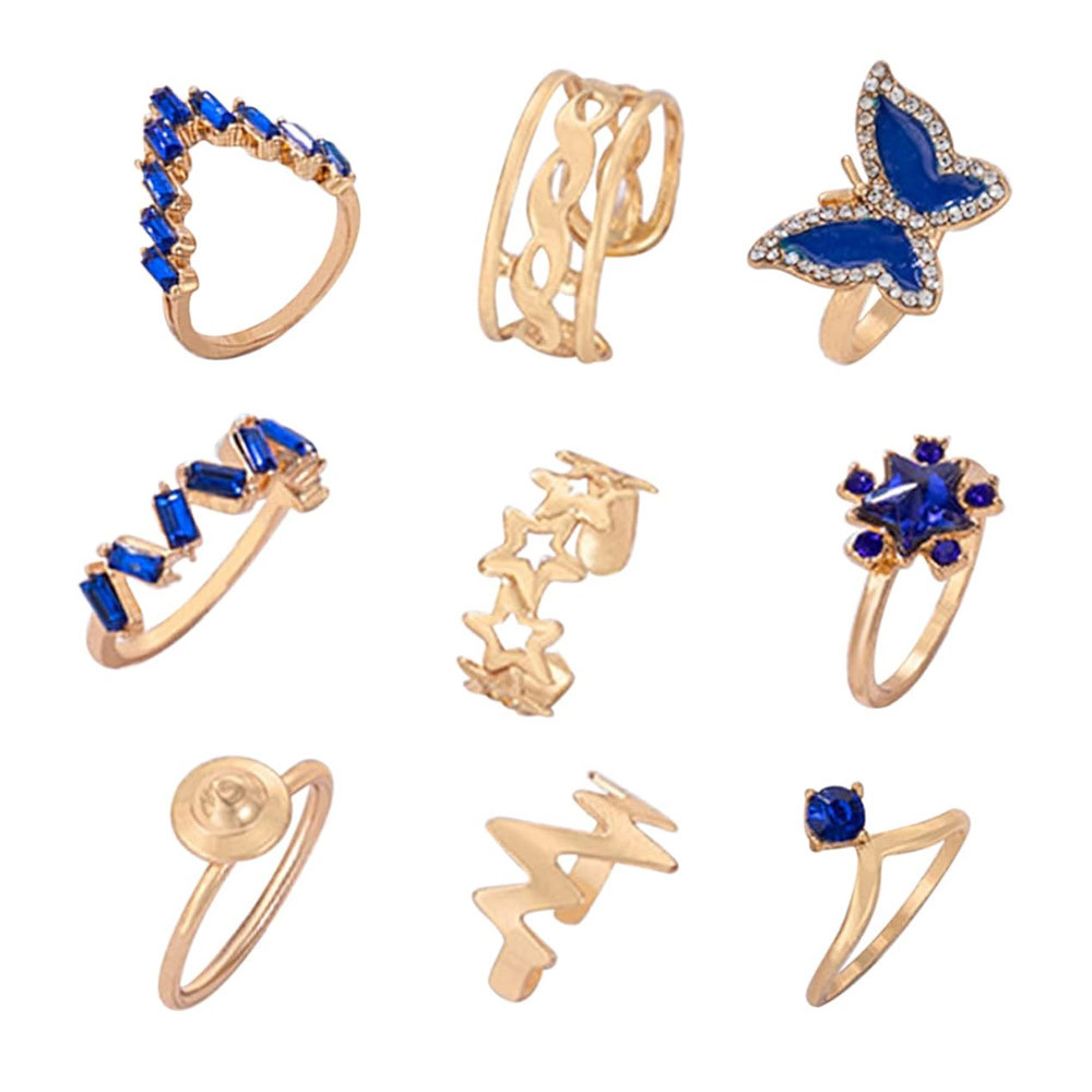 Set 9 inele minimal elegante, fluture, stelute, diverse modele de verigi si cristale