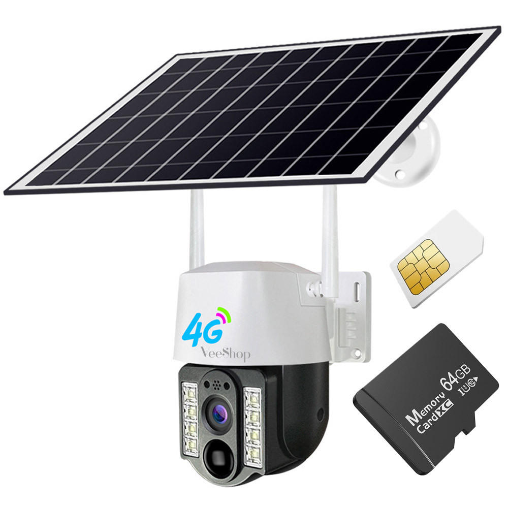Camera de Supraveghere 4G cu Slot SIM si Panou Solar de 7.5W, 3MP, card 64GB, PTZ, IP66, Alarma miscare, Vedere Nocturna