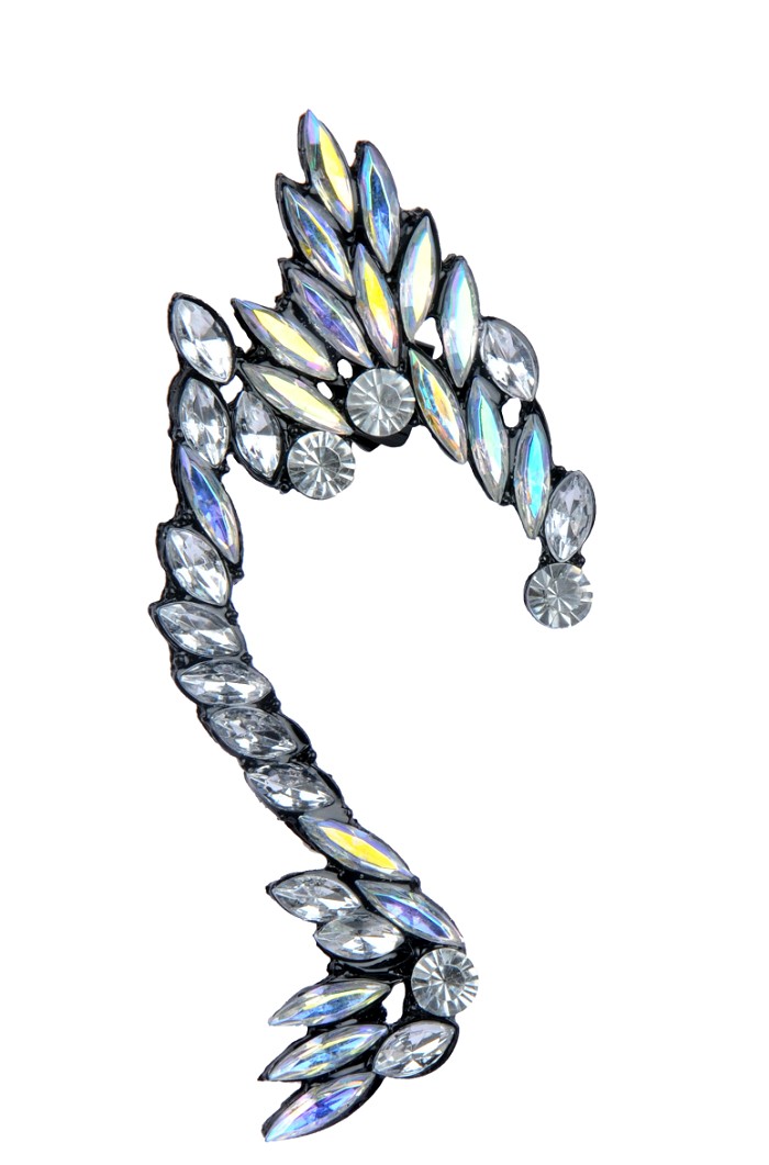 Cercel tip ear cuff statement dragon stilizat cu cristale albe