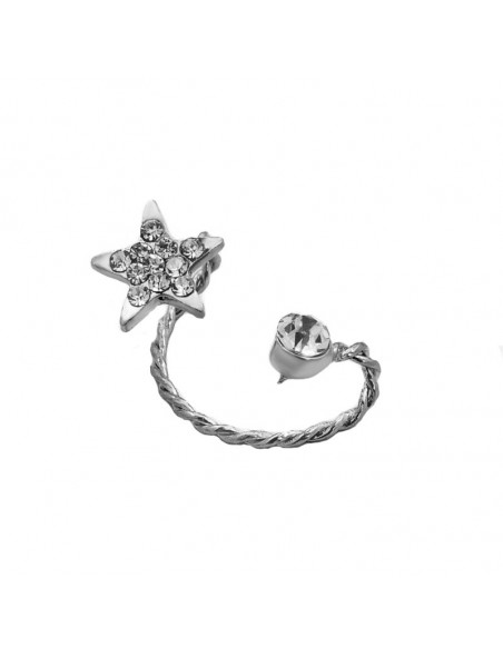 Cercel ear cuff pentru ambele urechi, fir rasucit cu steluta si cristale