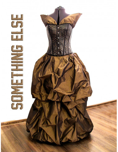 Rochie de ocazie cu corset din piele, rochie cu capete de scheleti si fusta voluminoasa