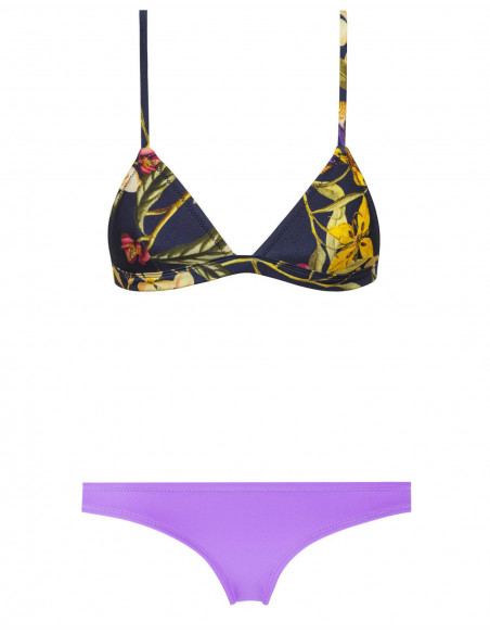 Costum de baie cu sutien floral si slip mov
