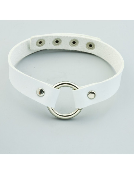 Colier choker din piele ecologica, cu inel mare argintiu