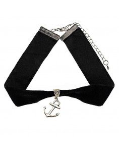 Colier choker din catifea neagra, cu medalion Ancora