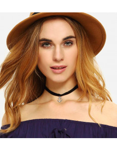 Colier choker din catifea neagra, cu medalion Ancora 2