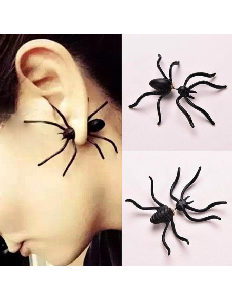 Cercel punk negru, paianjen mare care trece prin ureche