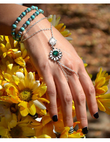 Bratara arabeasca cu inel, floare din cristale si perla