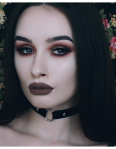 Colier choker din piele ecologica, cu inel mare argintiu 2