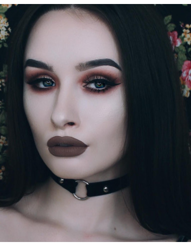 Colier choker din piele ecologica, cu inel mare argintiu