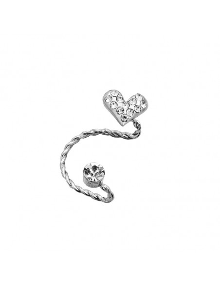 Cercel ear cuff, fir rasucit cu cristale si inimioara