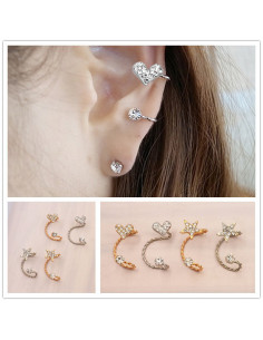 Cercel ear cuff, fir rasucit cu cristale si inimioara 2