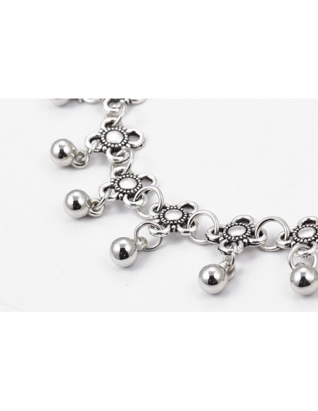 Bratara vintage metalica argintie lata cu flori