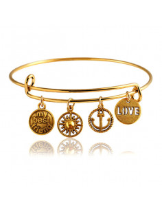 Bratara minimal vintage, cu charmuri soare, Love, ancora si Best friend 2