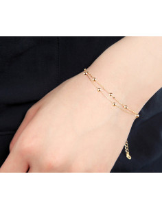 Bratara eleganta subtire, lantisor dublu cu bilute metalice 2