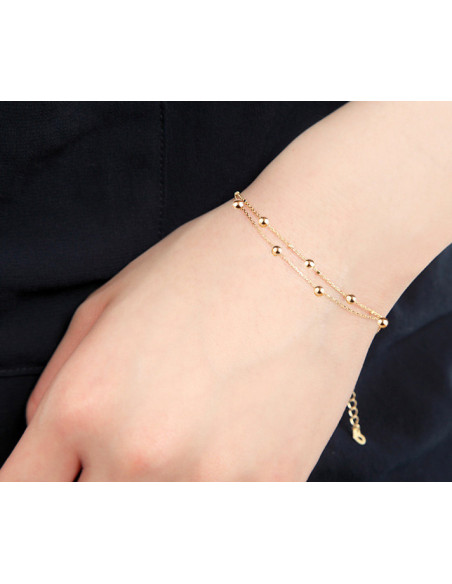 Bratara eleganta subtire, lantisor dublu cu bilute metalice
