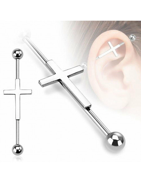 Piercing industrial cu cruce, din otel, pentru cartilajul urechii