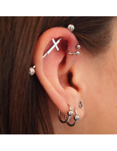 Piercing industrial cu cruce, din otel, pentru cartilajul urechii