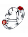 Inel placat cu argint, inimioara asimetrica si 2 zirconii rotunde rosii