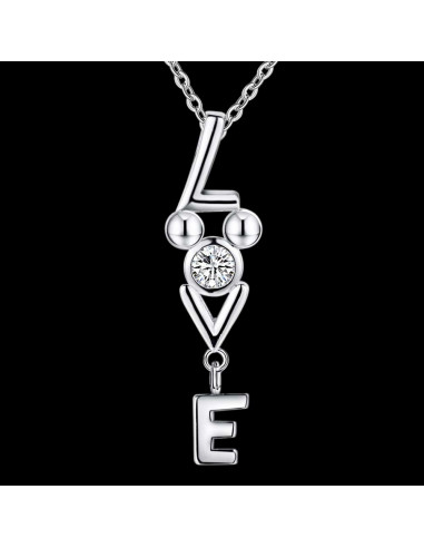 Pandantiv placat cu argint, LOVE cu cristal din zirconie cubica alba