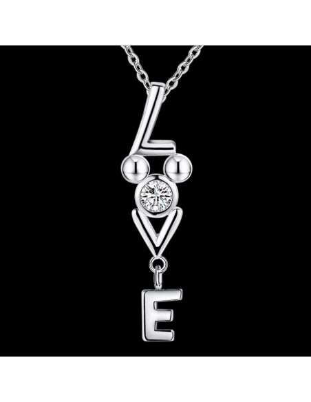 Pandantiv placat cu argint, LOVE cu cristal din zirconie cubica alba