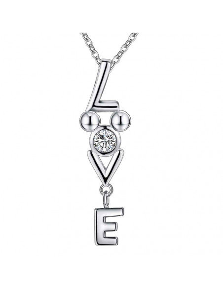 Pandantiv placat cu argint, LOVE cu cristal din zirconie cubica alba
