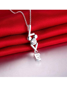 Pandantiv placat cu argint, LOVE cu cristal din zirconie cubica alba 2