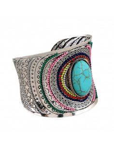 Bratara lata model indian cu howlit mare central margele si cristale multicolore 2