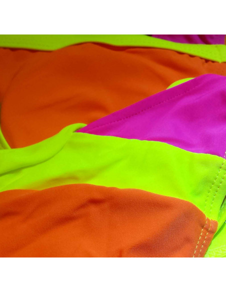 Costum de baie bandage din doua piese, galben cu corai