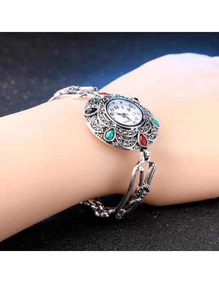 Ceas de mana cu inimioare si sageti, cristale si hematite, vintage glam