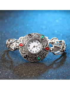 Ceas de mana cu inimioare si sageti, cristale si hematite, vintage glam 2