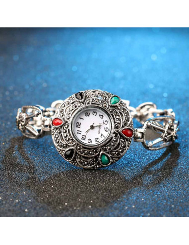 Ceas de mana cu inimioare si sageti, cristale si hematite, vintage glam