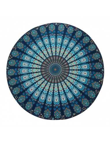 Cearceaf de plaja rotund, cu imprimeu mandala albastru