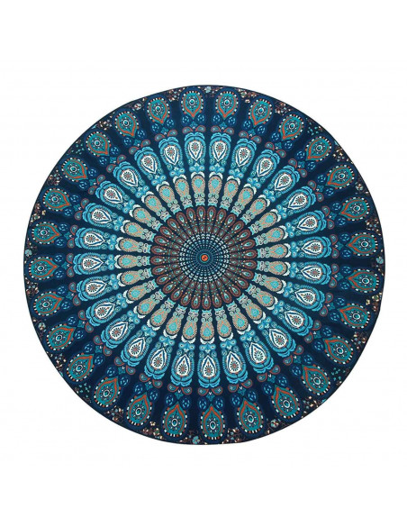 Cearceaf de plaja rotund, cu imprimeu mandala albastru