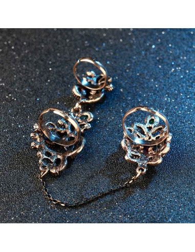 Inel vintage dublu, legat cu lantisor fatetat, model turcesc spiralat cu cristale si hematite
