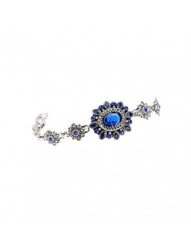 Bratara vintage eleganta, cristale albastre si albe si medalion floare