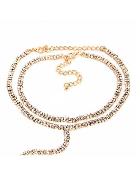 Set 2 coliere choker inguste, sir dublu de cristale, cu fir lung