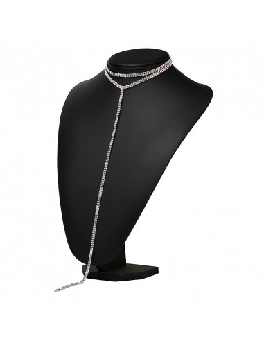 Set 2 coliere choker inguste, sir dublu de cristale, cu fir lung