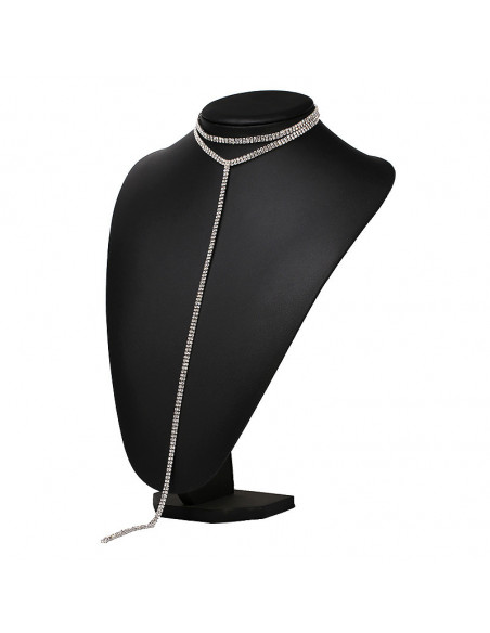 Set 2 coliere choker inguste, sir dublu de cristale, cu fir lung