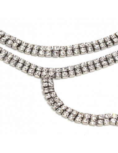 Set 2 coliere choker inguste, sir dublu de cristale, cu fir lung
