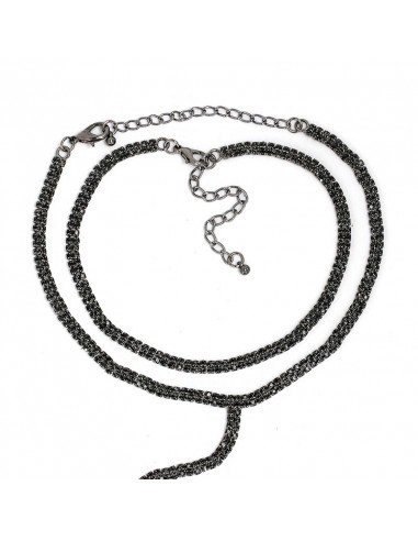 Set 2 coliere choker inguste, sir dublu de cristale, cu fir lung