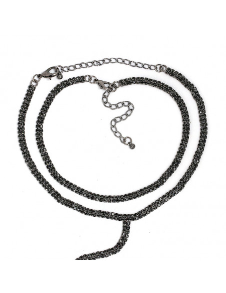 Set 2 coliere choker inguste, sir dublu de cristale, cu fir lung