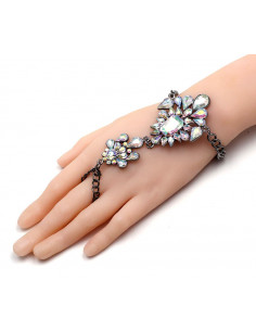 Bratara statement cu inel, cristale albe lacrima, cu reflexii multicolore 2