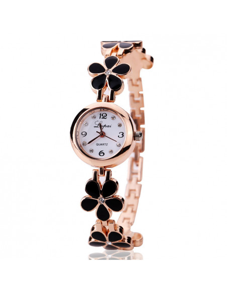 Ceas de dama elegant, curea metalica cu flori delicate si cristale