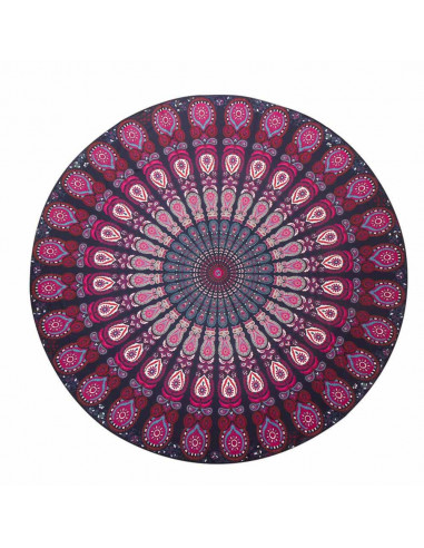 Cearceaf de plaja rotund, cu imprimeu mandala albastru