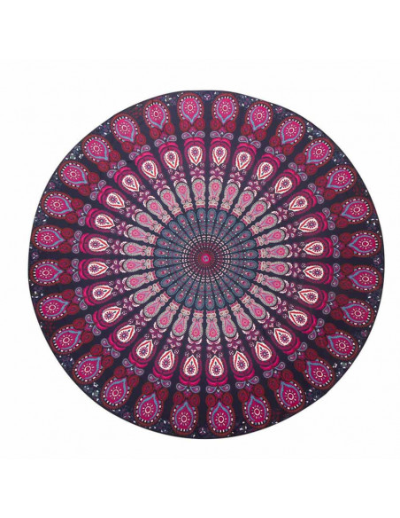 Cearceaf de plaja rotund, cu imprimeu mandala albastru